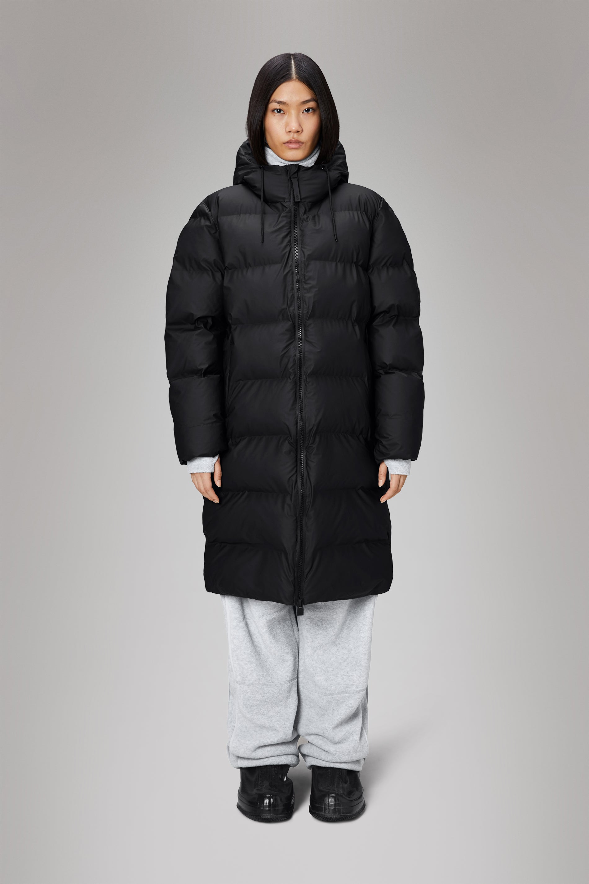 Black long puffer coat with hood online