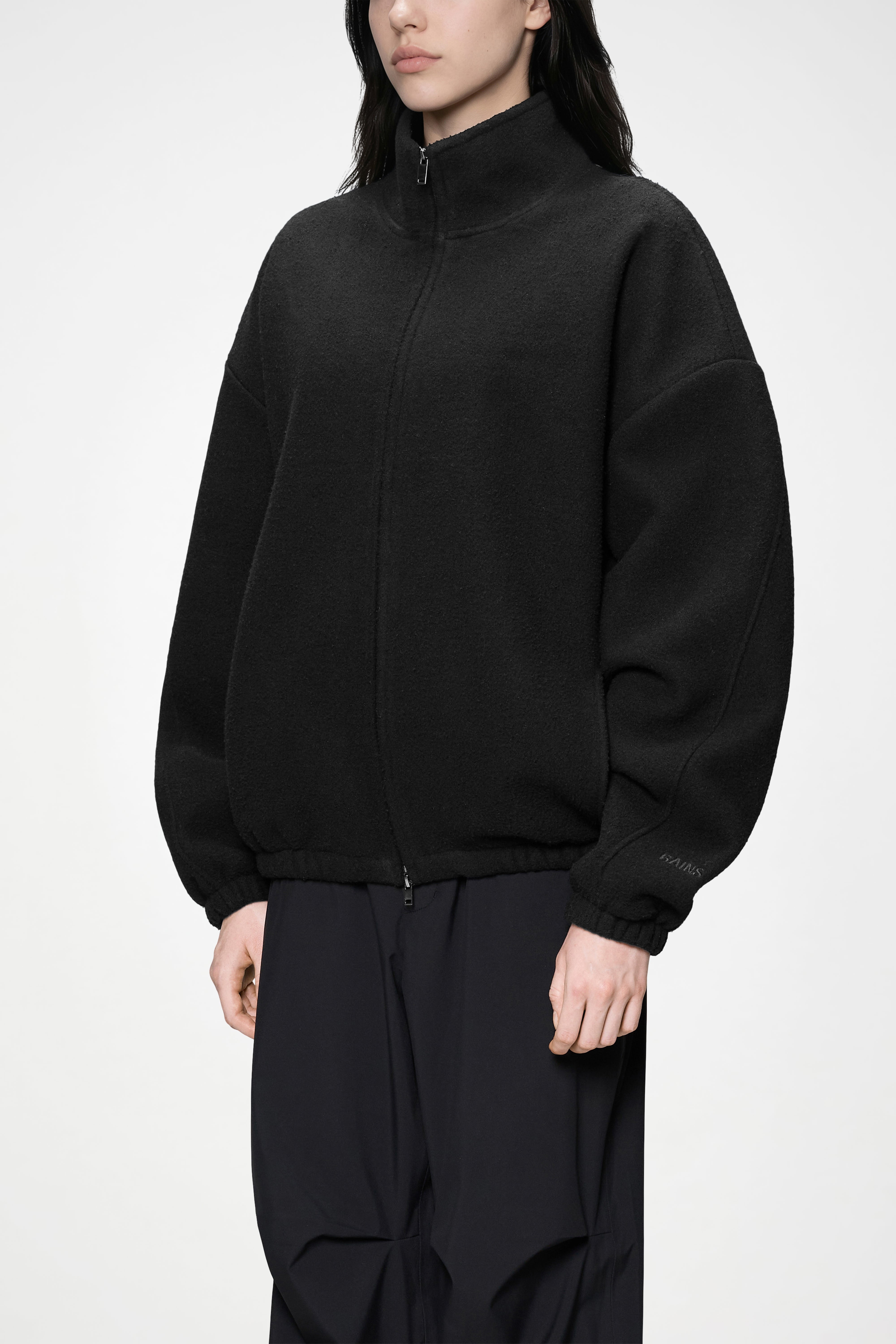 RAINS Fleece Zip Jacket Black Long Sleeve