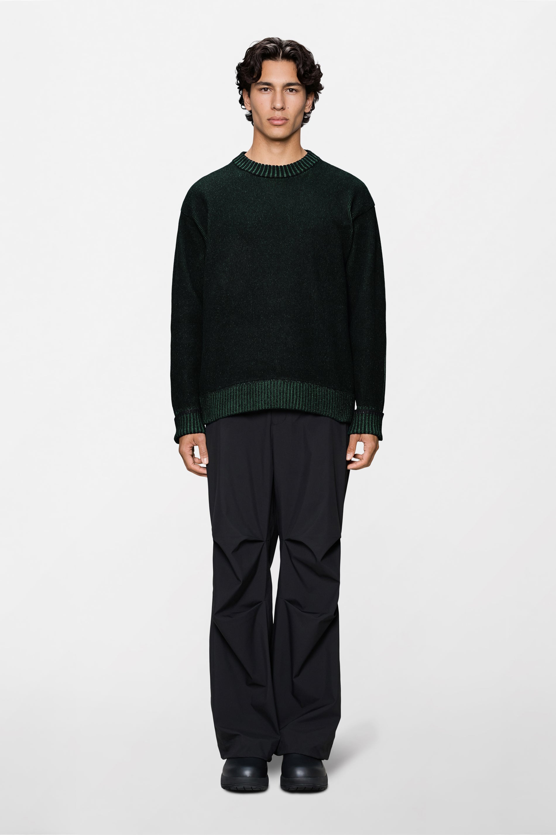 RAINS Sowa Knit Crew Neck Black/ Envy Long Sleeve
